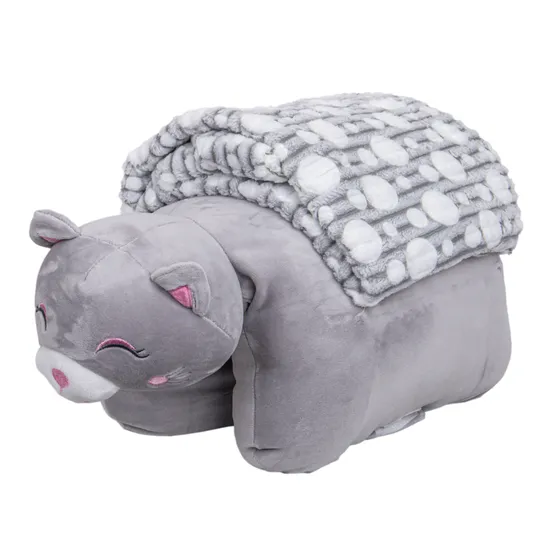 Manta com Almofada de Gato para Bebê 38x48-90x75cm Cinza