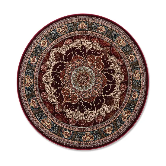 Tapete Turco Turquesa Redondo Tipo Persa 200 X 200 CM Vermelho