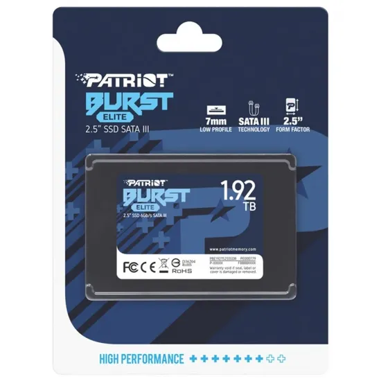 SSD Patriot Burst Elite, 1,92 TB, 2,5", SATA 3, Leitura 450 MB/s, Gravação 320 MB/s, PBE192TS25SSDR