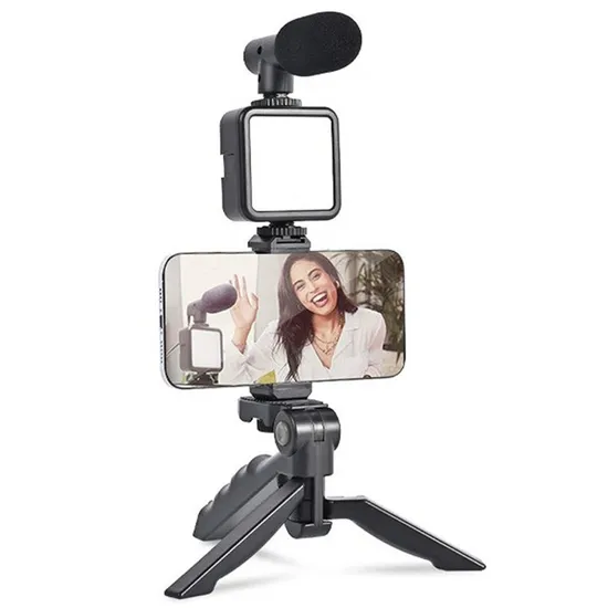 Bastão de Selfie AY-49 com Luz LED Bluetooth - Preto