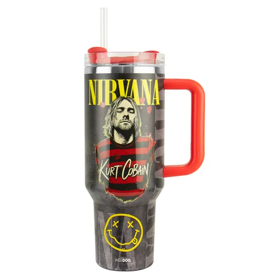 Copo Térmico Weedoo Nirvana - 1.2L - com Canudo - Preto e Vermelho