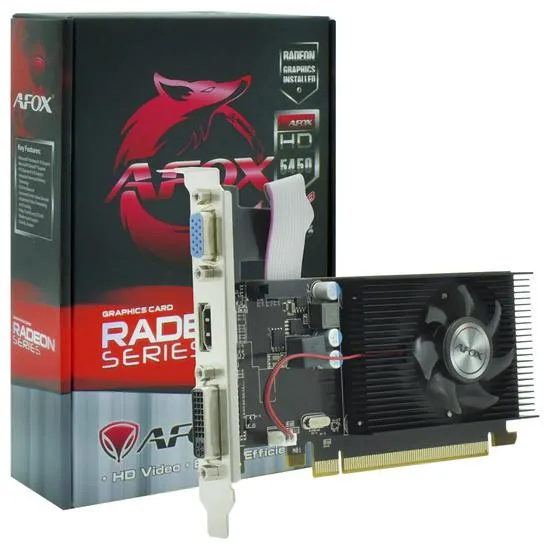 Placa de Vídeo Afox 2GB AMD Radeon HD5450 GDDR3 AF5450-2048D3L5 64BITS 650MHZ HDMI, DVI, VGA(D-Sub), Low Profile