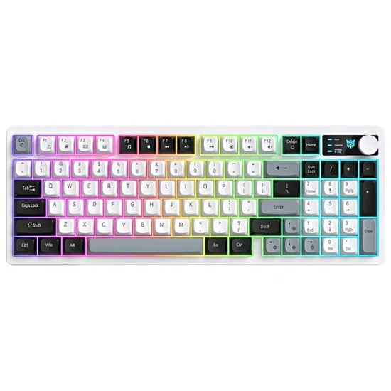 Teclado Onikuma MT902, 65% Sem Fio USB-C, Semi-Mecânico de Membrana, Cinza/Preto/Branco, Inglês