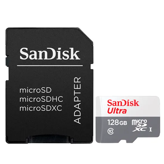Cartão de Memória Sandisk Ultra, 128GB, Micro SD, Uhs-I C10, 100MB/s, SDSQUNR-128G-GN3MA