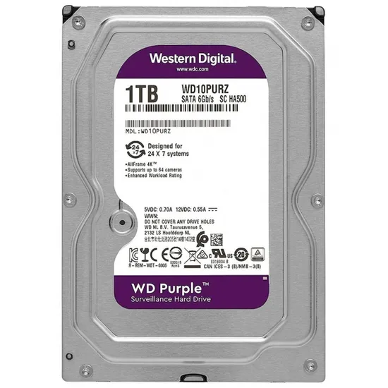 Disco Rígido Western Digital 1TB WD Purple SATA 3 5400RPM 3.5" WD10PURZ (Gar. BR)