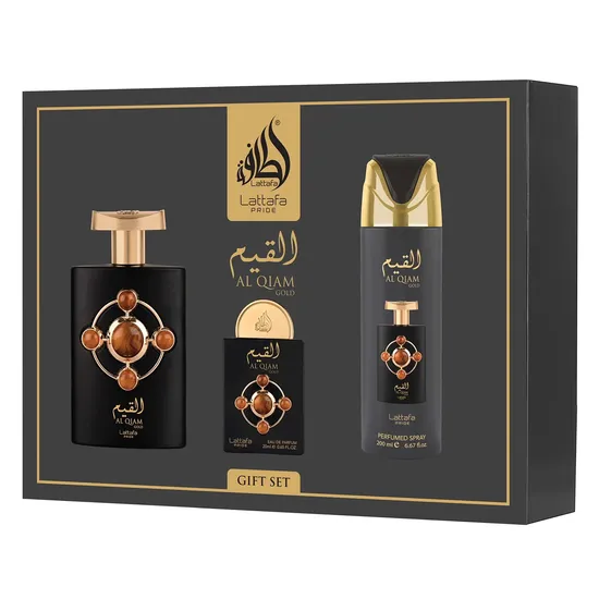 Kit Lattafa Al Qiam Gold Presente Edição Perfume Eau de Parfum Unissex - 3 Unidades