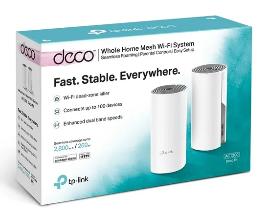 Kit TP-Link Wifi 5 Deco E4 (2 Peças) Mesh AC1200 para Toda a Casa sem CX
