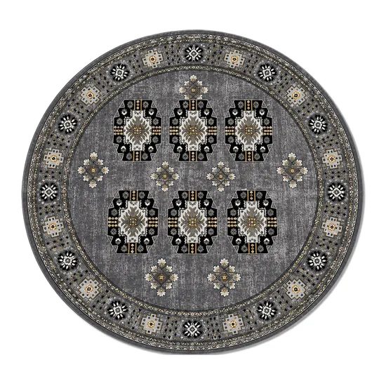 Tapete Turquesa Redondo Turco Cinza 150 X 150 CM