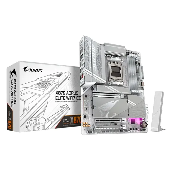 Placa-Mãe Gigabyte X870 Aorus Elite Wifi 7 Ice DDR5 Socket AM5 Chipset AMD X870 ATX