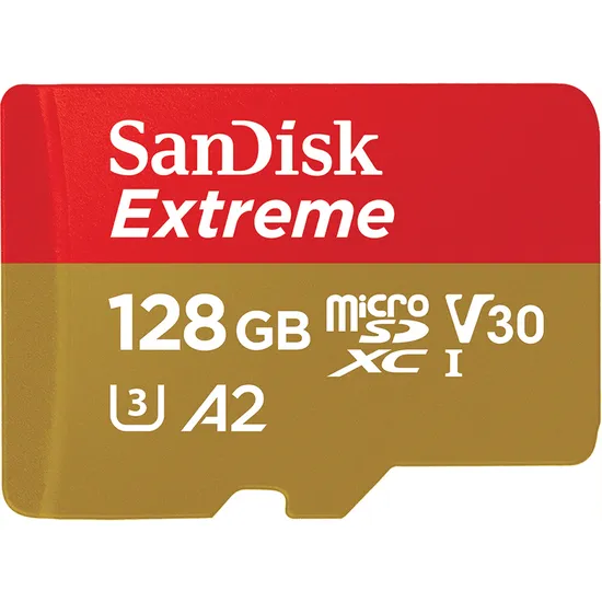 Cartão de Memória Micro SD Sandisk Extreme 190-130 MB/s U3 128 GB com Adaptador (SDSQXAA-128G-GN6MA)