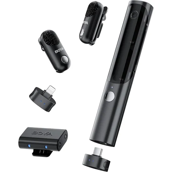 Microfone Sem Fio para Smartphone Boya MAGIC-02 com Lightning e USB-C - Preto