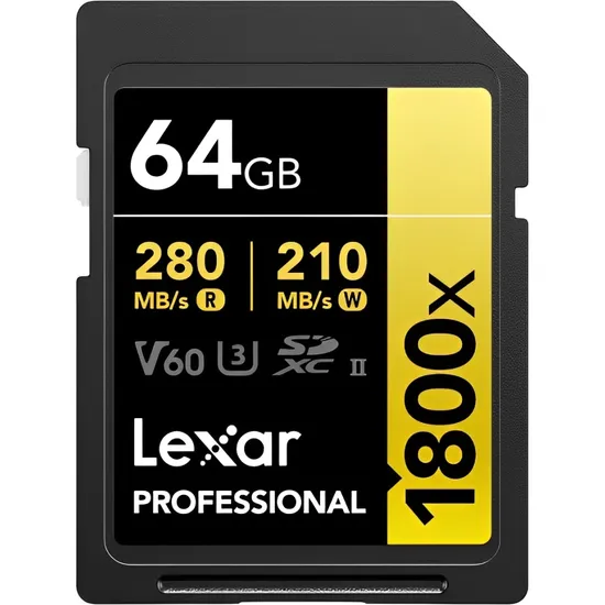 Cartão de Memória SD Lexar Professional Gold 1800X 280-210 MB/s C10 U3 V60 Uhs-II 64 GB (LSD1800064G-BNNNG)
