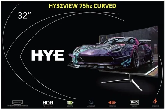 Monitor Curvo Hye HY32VIEW75 32" Full HD (1920 X 1080), 75HZ, 1XHDMI 1.4, 1XVGA (D-Sub), Preto
