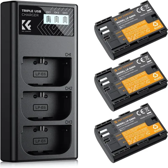 Kit K&F LP-E6NH 3 Baterias + Carregador 28.0039