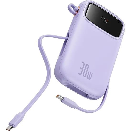 Carregador Portátil Baseus QPOW2 10.000 Mah 30 W USB-A + USB-C + 2 Cabos USB-C - Roxo (P10055008513)