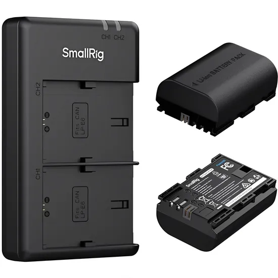 Kit Carregador de Bateria Smallrig 5408 + 2 Baterias LP-E6P para Câmeras Canon