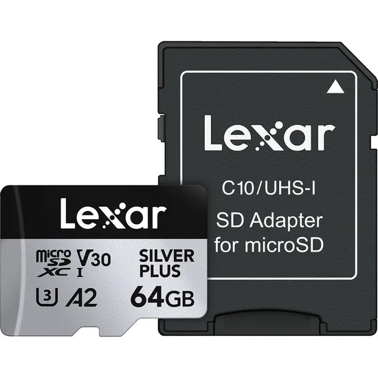 Cartão de Memória Micro SD Lexar Professional Silver Plus 205-100 MB/s C10 64 GB (LMSSIPL064G-Bnang)