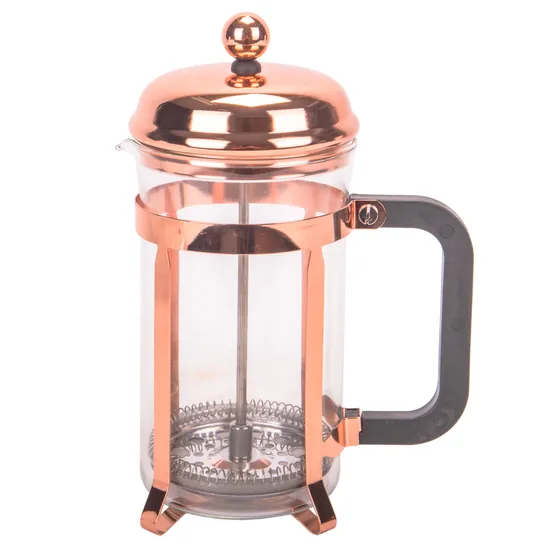 Cafeteira Prensa Francesa de Vidro 600ML Tampa de Inox Golden Rose