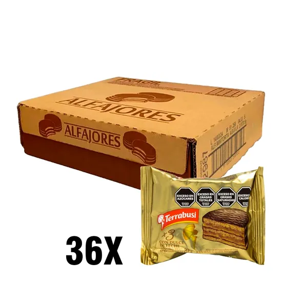 Caixa de Alfajor Terrabusi de Triplo Recheio de Doce de Leite com 36 Unidades de 70g cada