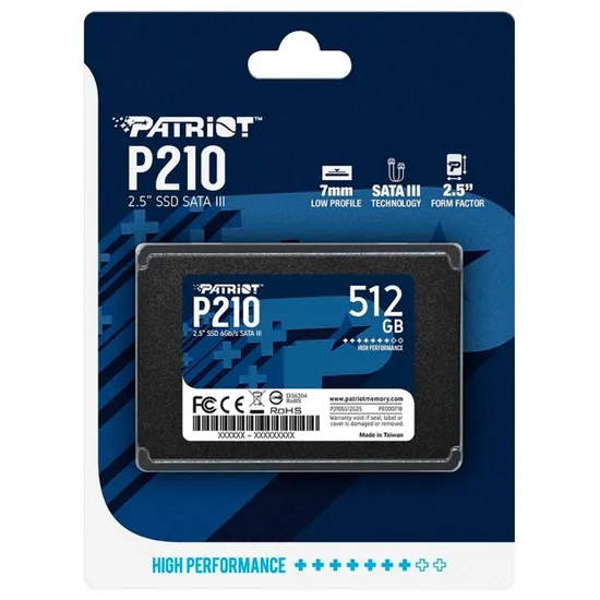 SSD Patriot P210, 512GB, 2,5", SATA 3, Leitura 520MB/s, Gravação 430MB/s, P210S512G25