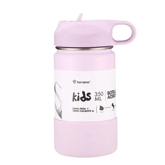 Garrafa Térmica Terrano Kids - 350ml - com Bico + 2 Canudos - Lilás