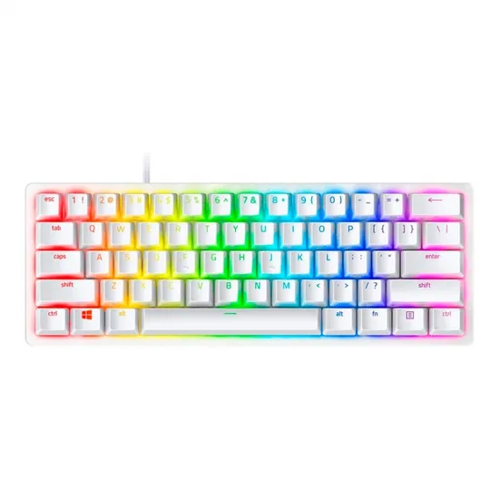 Teclado Gamer Mecânico Razer Huntsman Mini, RGB 60% USB-C, Switch Razer Clicky Roxo, Inglês, Branco Mercury