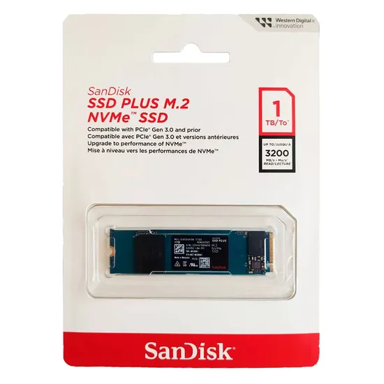 SSD Sandisk Plus SDSSDA3N-1T00G-G26 - 1TB - 3200MB/s - M.2 Nvme