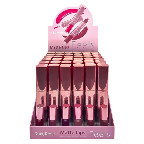 Batom Líquido Ruby Rose Matte Duo Lips Feels HB-8608-5 - 36 Peças