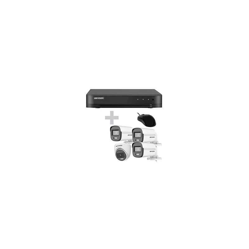 CCTV de Vigilância DVR Hikvision KIT-7204HGHI-4CAM/ CV Turbo HD 1+3CAM / HDMI / VGA / USB / Lan / Rca - Preto + Mouse