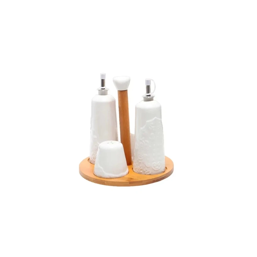 Saleiro de Cerâmica 4 Peças com Suporte de Bambu