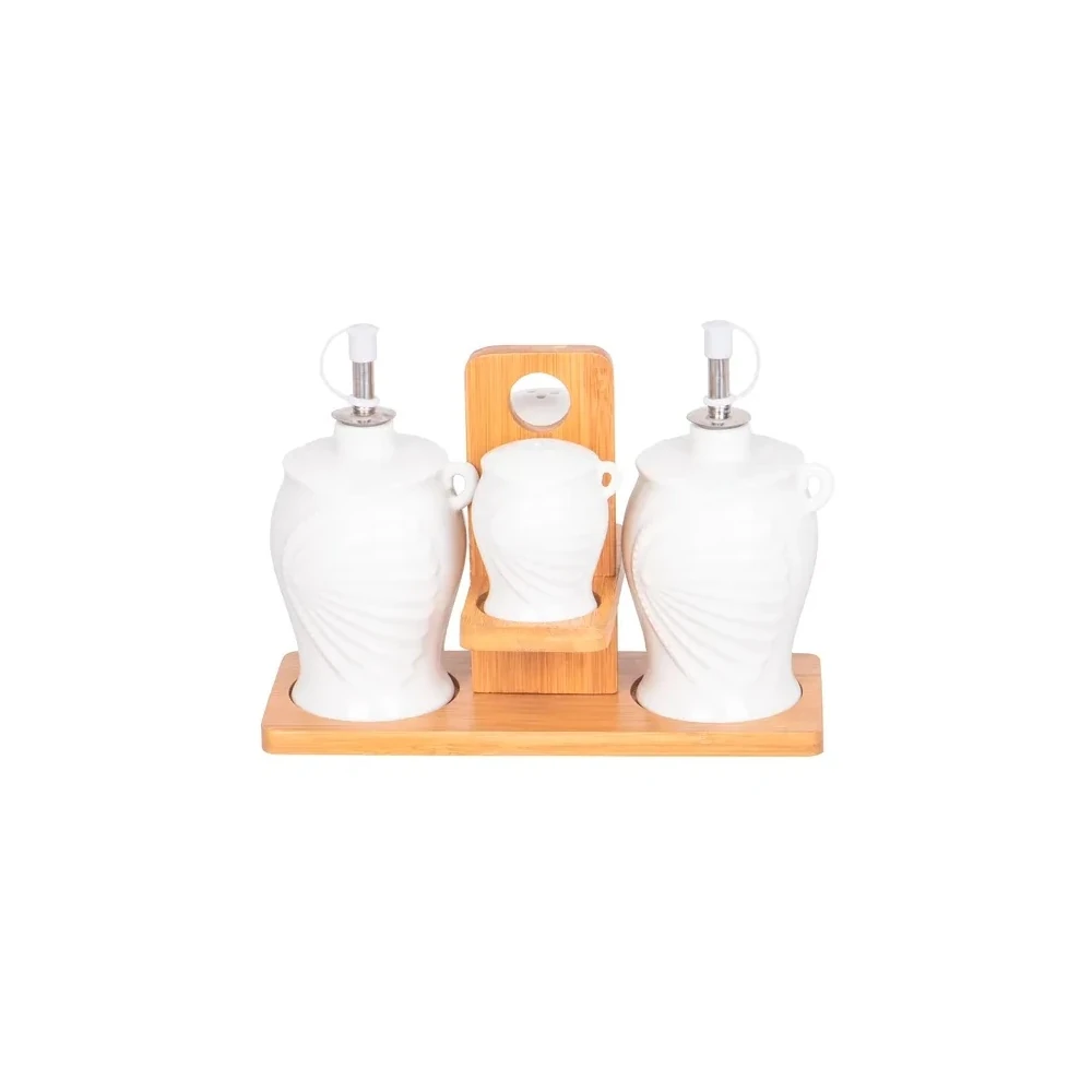 Kit de Condimentos de Cerâmica - Conjunto com 4 Peças + Suporte