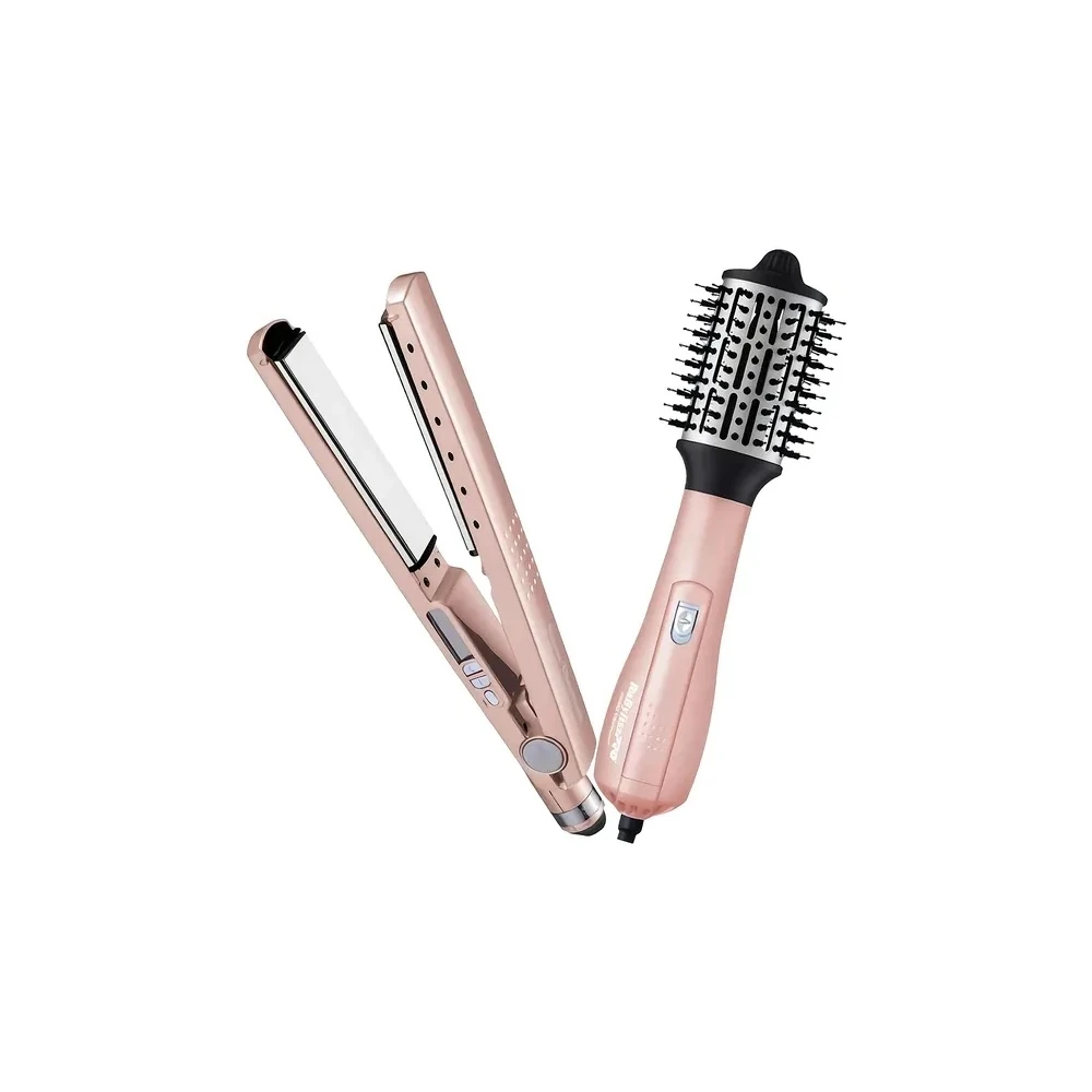 Kit Escova Secadora + Chapinha Babyliss Pro BNTRGPP44UZ Bivolt - Rosa Dourado