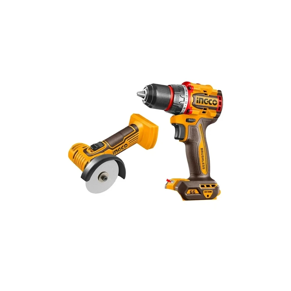 Kit Furadeira e Moedor Ingco CKLI20766 - 66NM + 19500RPM - Recarregável - 220V 50/60HZ - Marrom e Laranja