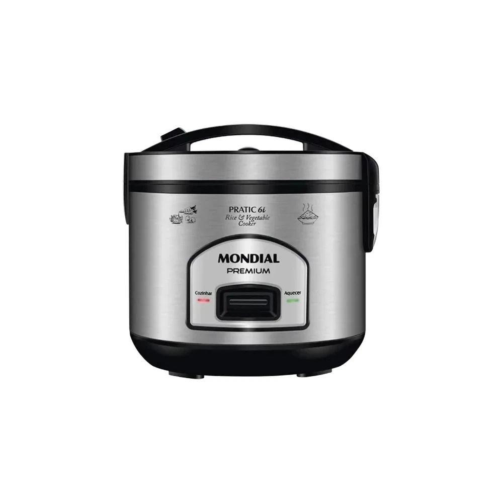 Panela Elétrica de Arroz Mondial Pratic 6I Premium PE-43-6X - 500W - 6 Xícaras - 110V/60Hz - Preto e Inox