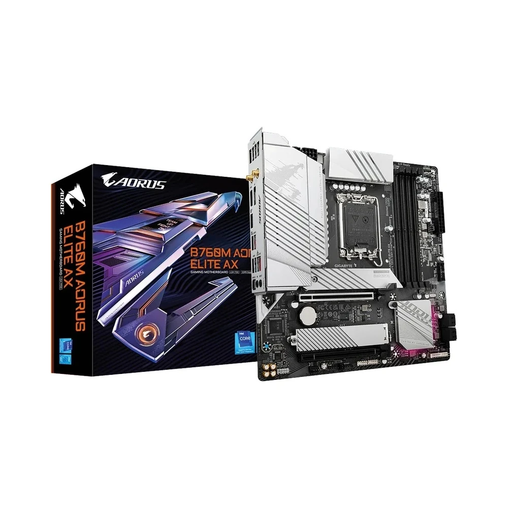 Placa Mãe Gigabyte B760M Aorus Elite AX LGA1700/4xDDR5/PCI-E/M.2/HDMI/DP
