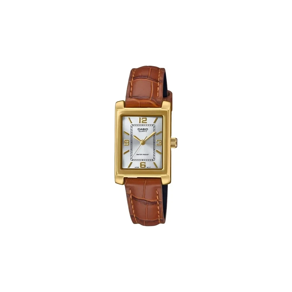 Relógio Casio LTP-1234GLL-7ADF Analógico Feminino - Dourado/Branco/Couro Marrom