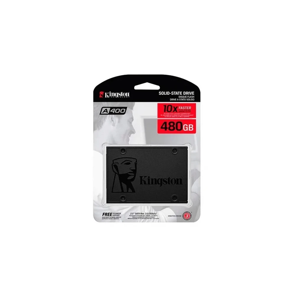 SSD Kingston A400, 480GB, 2,5 polegadas, SATA 3, Leitura 500MB/s, Gravação 450MB/s, SA400S37/480G