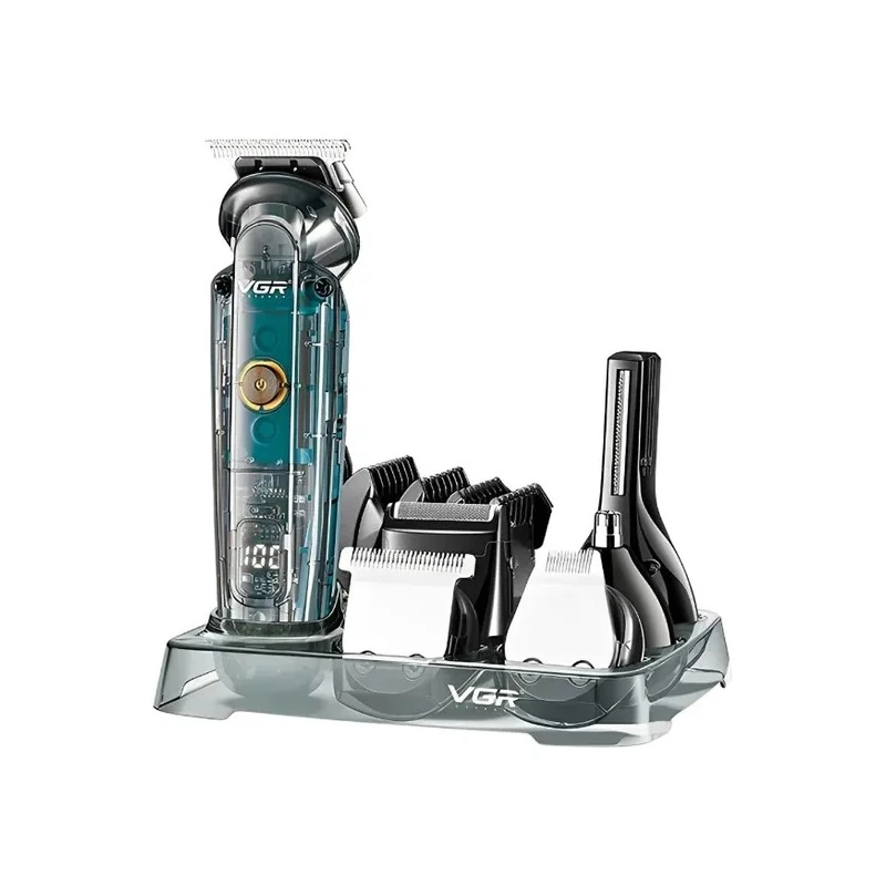 Aparador / Cortador de Cabelo Voyager V-102 / 6 em 1 / Recarregável - Transparente