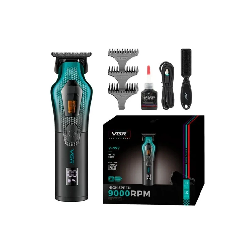 Aparador / Cortador de Cabelo Voyager VGR V-997 / 9000 RPM / Recarregável - Verde/ Preto