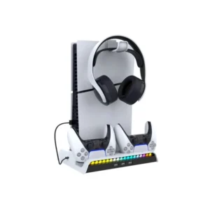 Suporte com Carregador para Controle Ipega PG-P5S006 para Playstation 5 / Dual Stand / RGB / Cooler - Branco