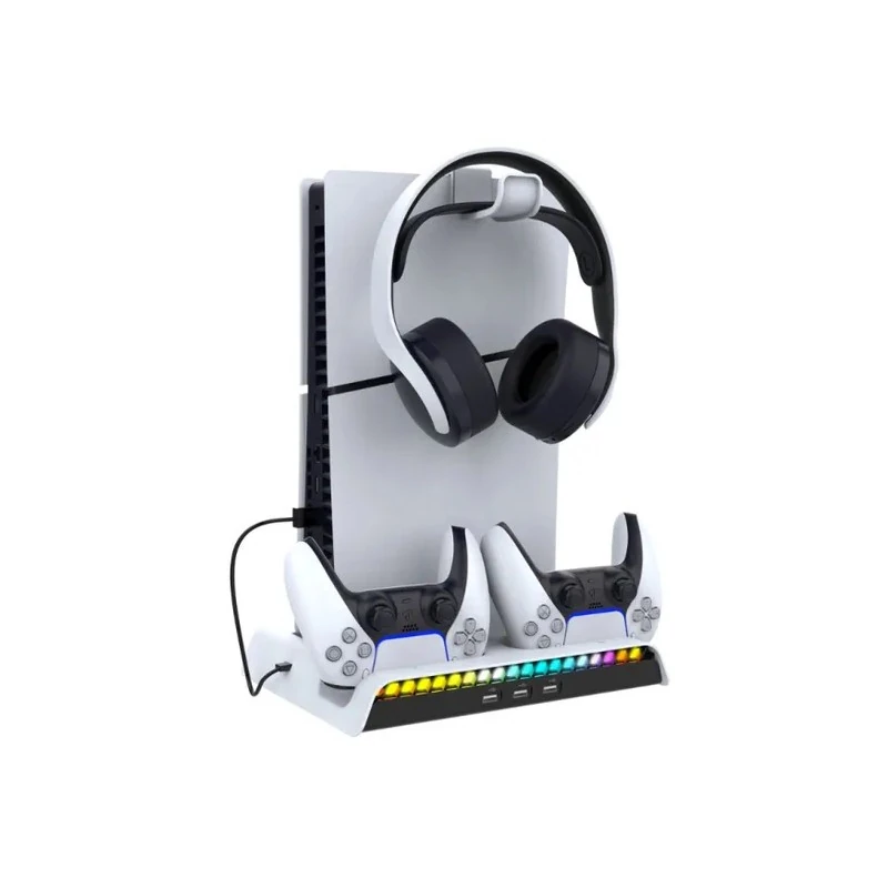 Suporte com Carregador para Controle Ipega PG-P5S006 para Playstation 5 / Dual Stand / RGB / Cooler - Branco