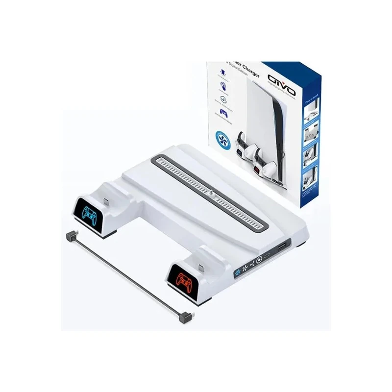 Carregador para Bateria de Controle Oivo IV-P5241-01 para PS5 / Suporte Duplo / RGB / Cooler - Branco