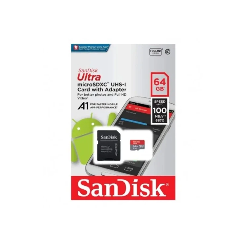 Cartão de Memoria Micro SD de 64GB Sandisk Ultra 120MB/s Classe 10 - Cinza/Vermelho