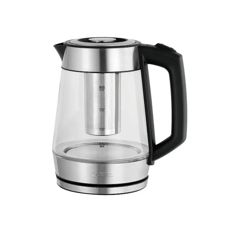 Chaleira Elétrica de Vidro Quanta QTHVF960 com Filtro / 1.7 Litros / 2200W / 220-240V ~ 50/ 60HZ - Preto/ Prata