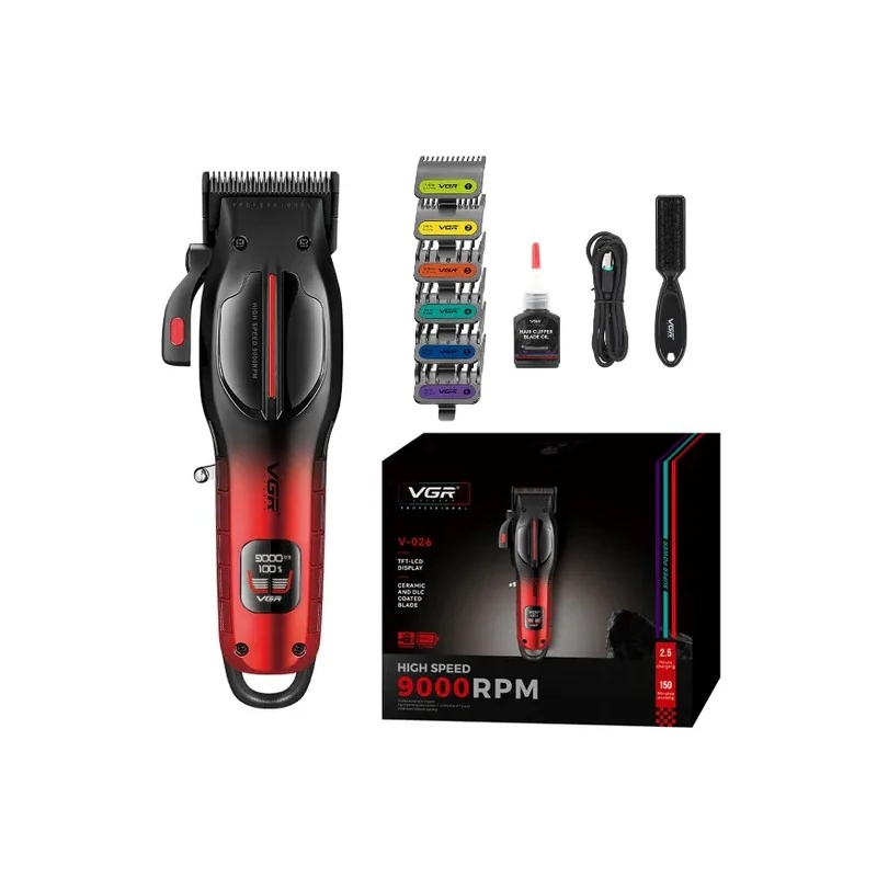 Cortador de Cabelo Voyager VGR V-026 / 9000RPM / com Acessórios / Recarregável - Preto/Vermelho