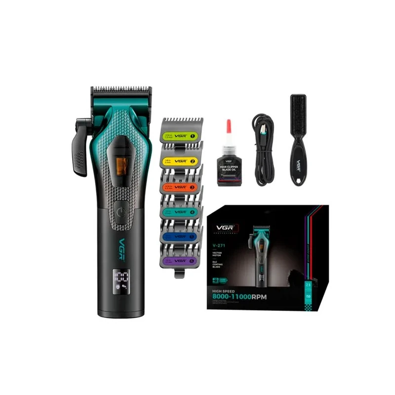 Cortador de Cabelo Voyager VGR V-271 / 11000RPM / com Acessórios / Recarregável - Preto/ Verde