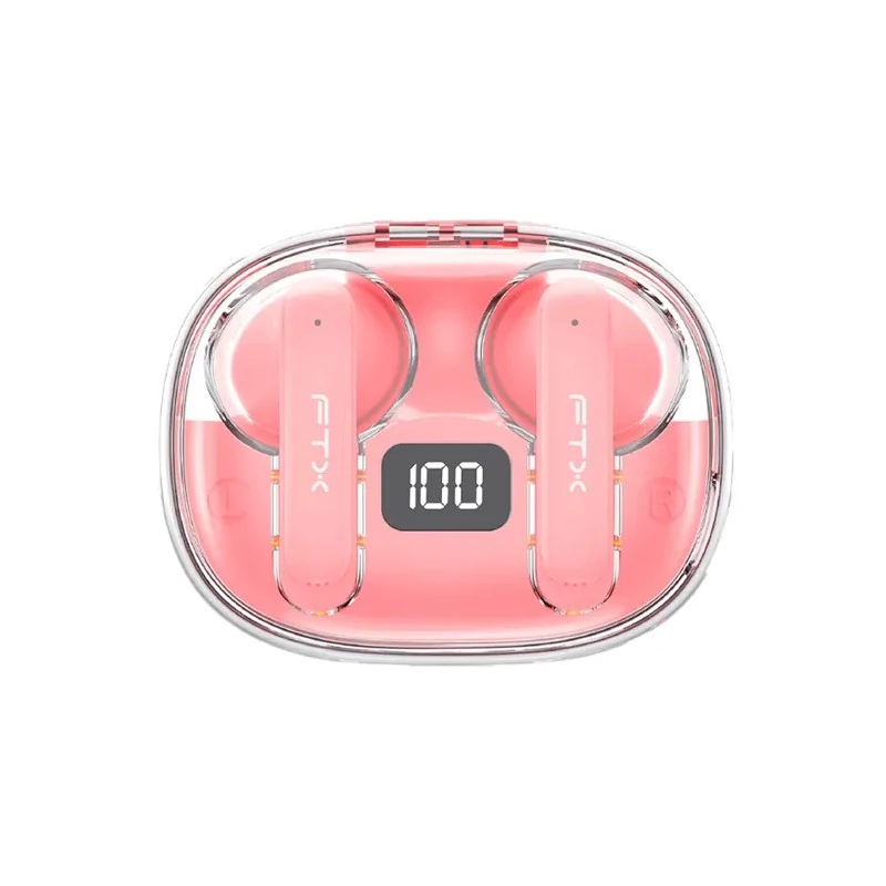 Fone de Ouvido Sem Fio FTX E80-PK com Bluetooth 6.0 / Microfone / Touch / IPX6 - Rosa