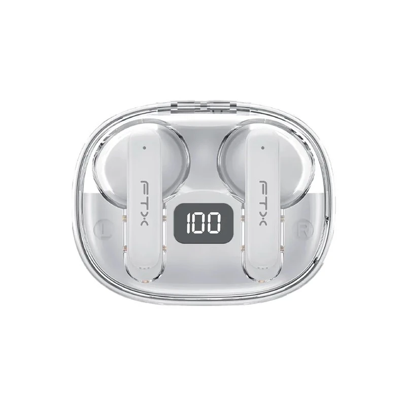 Fone de Ouvido Sem Fio FTX E80-WH com Bluetooth 6.0 / Microfone / Touch / IPX6 - Branco