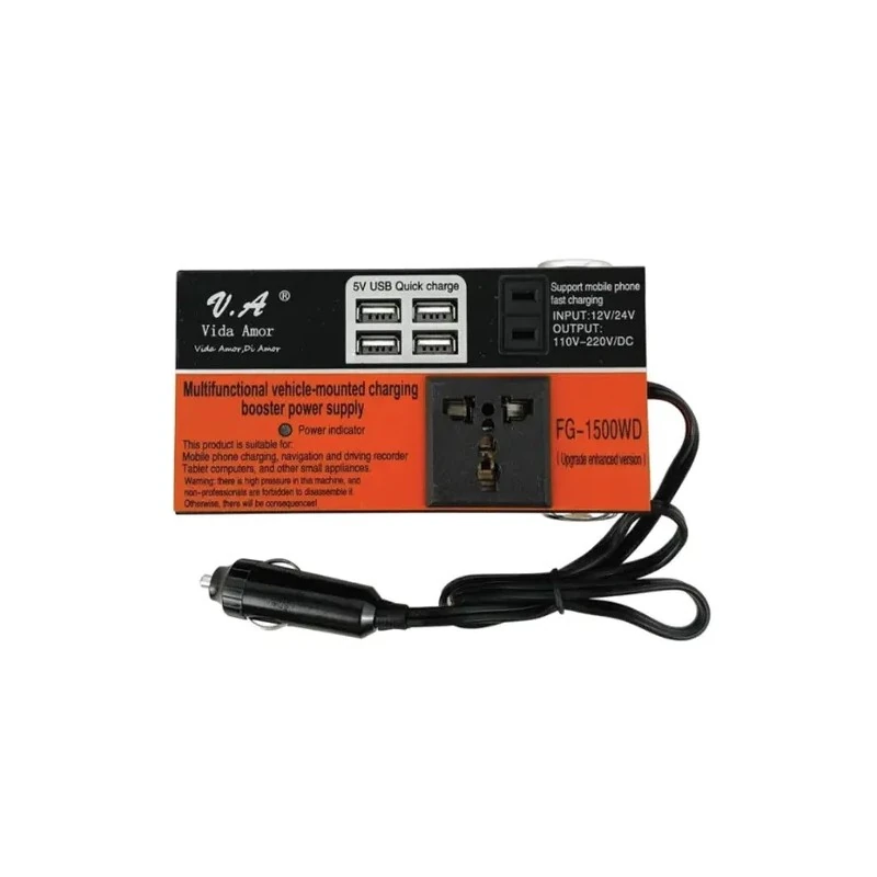 Inversor de Voltagem para Carro FG-1500WD / 12V-24V / 110V-220V - Preto