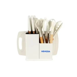 Kit de Utensílios para Cozinha Hengda YQ10413 de Silicone com Cabo de Madeira com 18 Peças - Branco